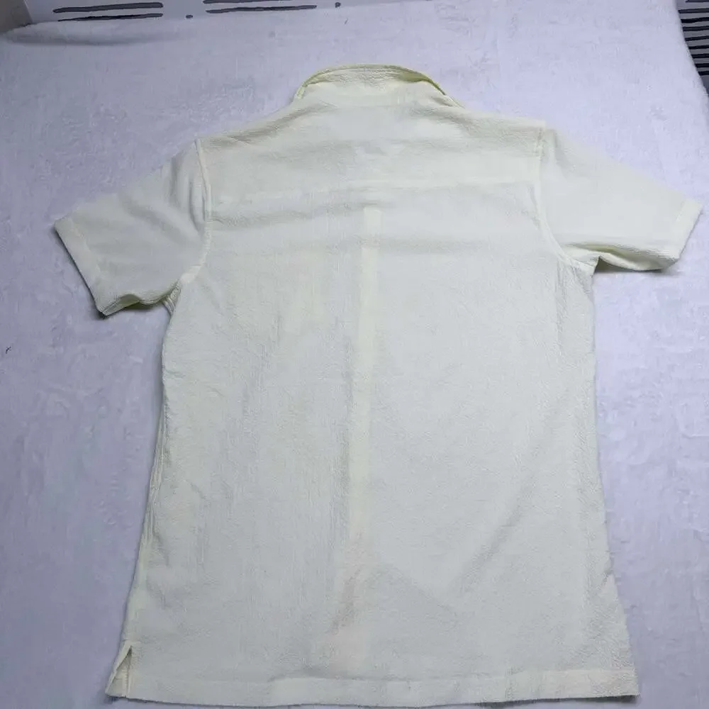 Hudson & Barrow Wovens Mens Yellow Textured Short Sleeve Button Down Shirt Sz Lg